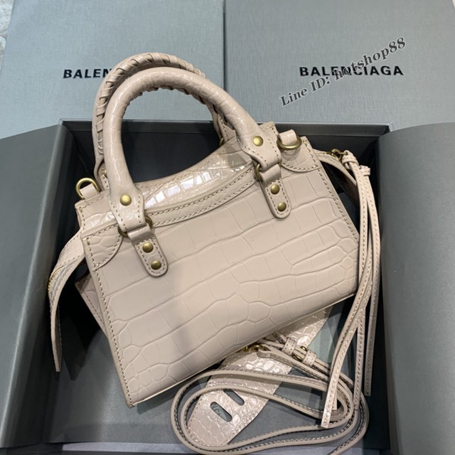 Balenciaga專櫃爆款鱷魚紋淺米色手袋手提包 638512 巴黎世家小號Neo Classic機車包 fyj1445